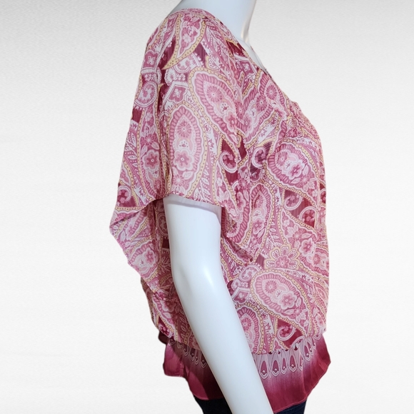 Mudd Pink Paisley Sheer Peplum Square Neck Blouse Size Large - Picture 3 of 6